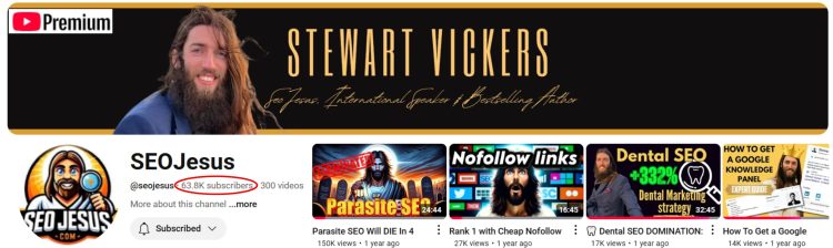 Stewart Vickers - SEO Jesus - YouTube channel